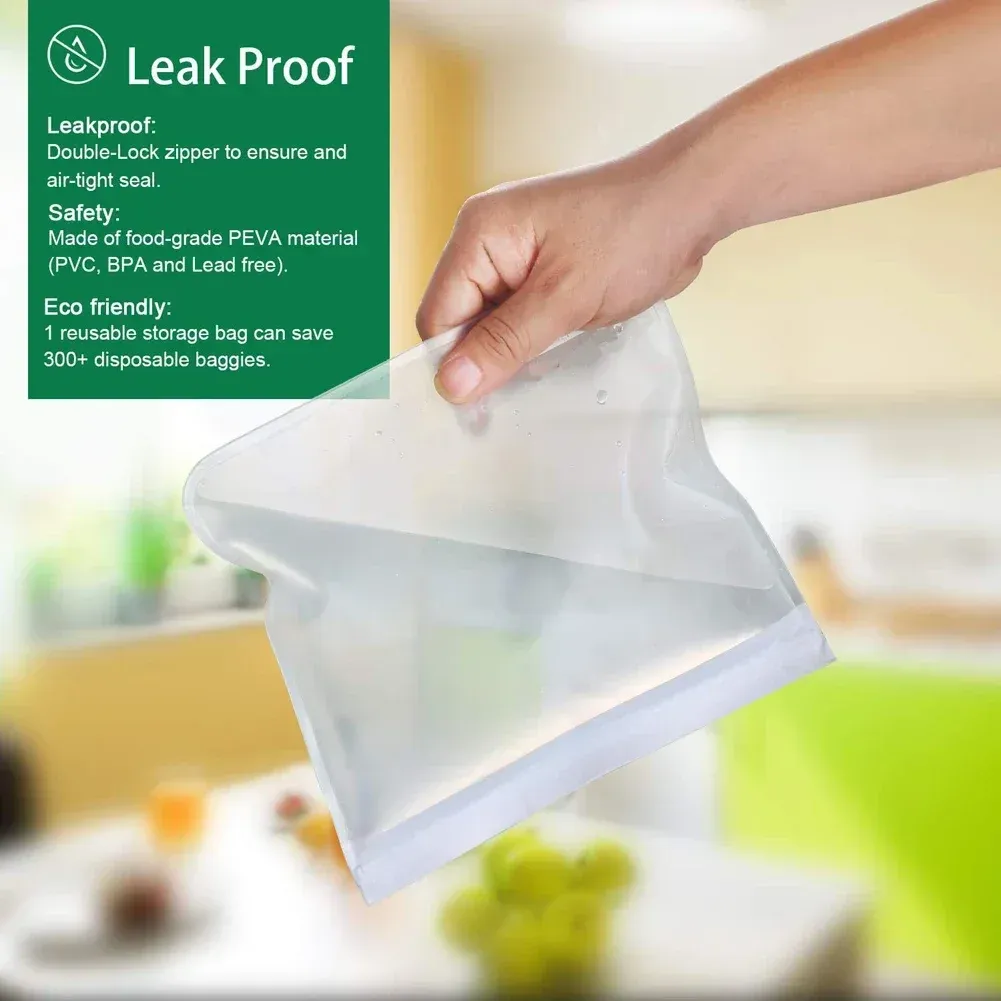 Sacs de conservation des aliments en silicone de qualité alimentaire, lot de 10, sacs refermables réutilisables et étanches pour la congélation et la conservation de la fraîcheur 4