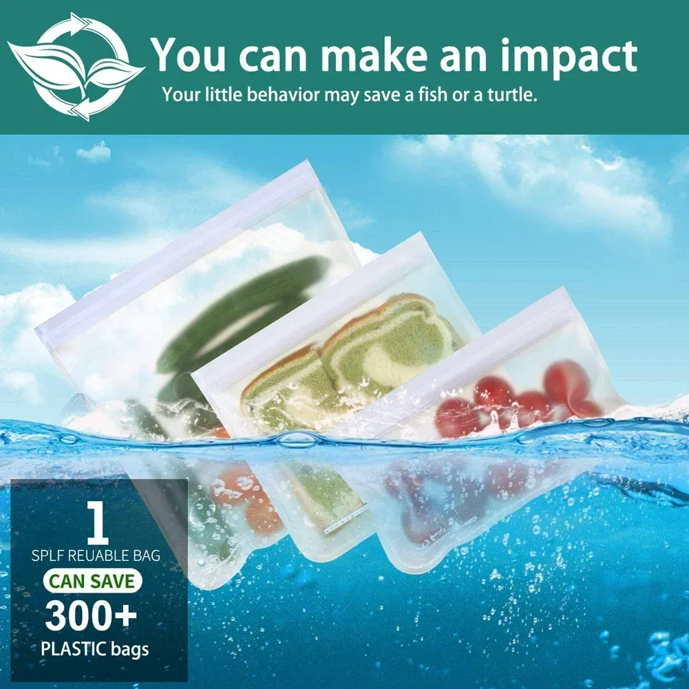Sacs de conservation des aliments en silicone de qualité alimentaire, lot de 10, sacs refermables réutilisables et étanches pour la congélation et la conservation de la fraîcheur 6