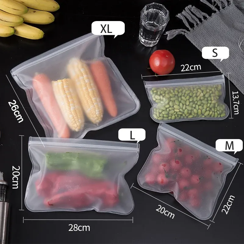 Sacs de conservation en silicone réutilisables, vue d'ensemble