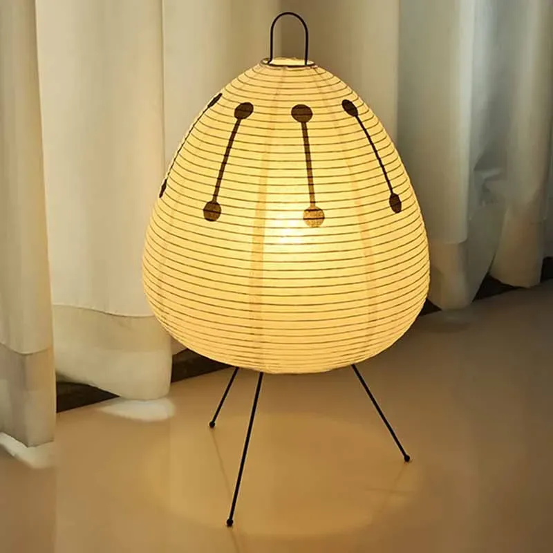 Lampe de table japonaise en papier de riz sur trépied, à LED, pour chambre à coucher 8
