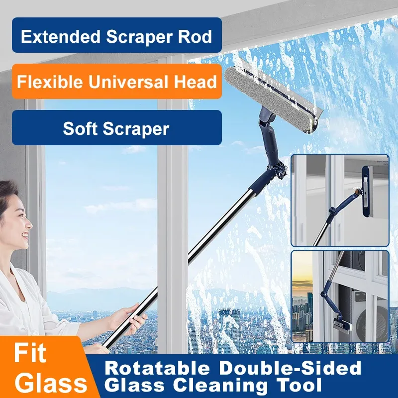 Brosse à vitres 2 en 1 avec raclette et mini brosse, essuie-glace rotatif, outil de nettoyage domestique pour verre, murs et sols - Image 1