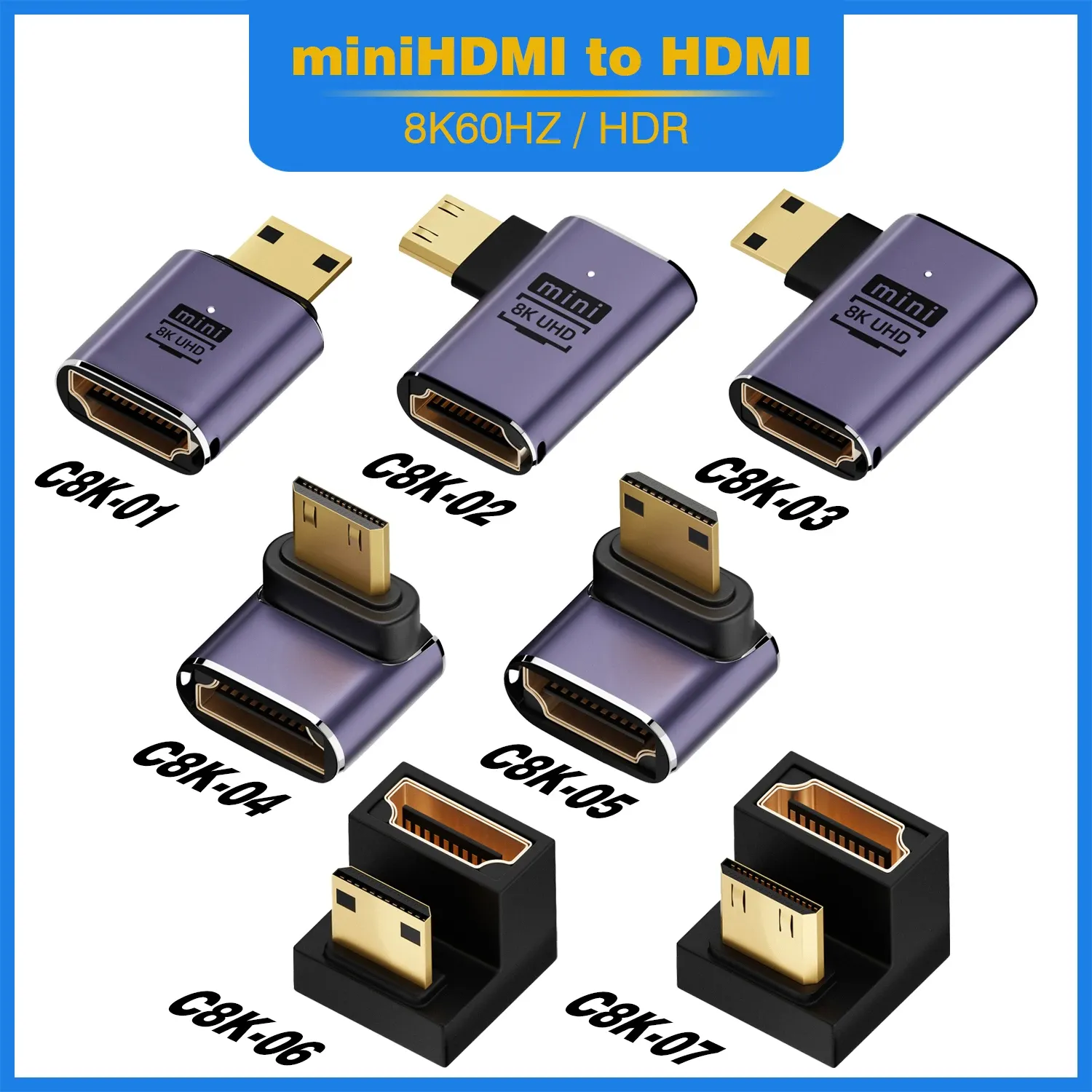Câble adaptateur HDMI 2.1 mini HDMI vers HDMI, convertisseur 48 Gbps, 8K60 Hz, 4K120 Hz, pour projecteur, téléviseur HD, PS4, PS5 et ordinateur portable 6