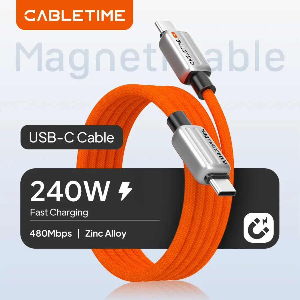 CABLETIME Câble USB-C Magnétique 240 W, Câble de Charge Rapide Type C pour MacBook, Ordinateur Portable, iPhone 17, 16, Samsung S25