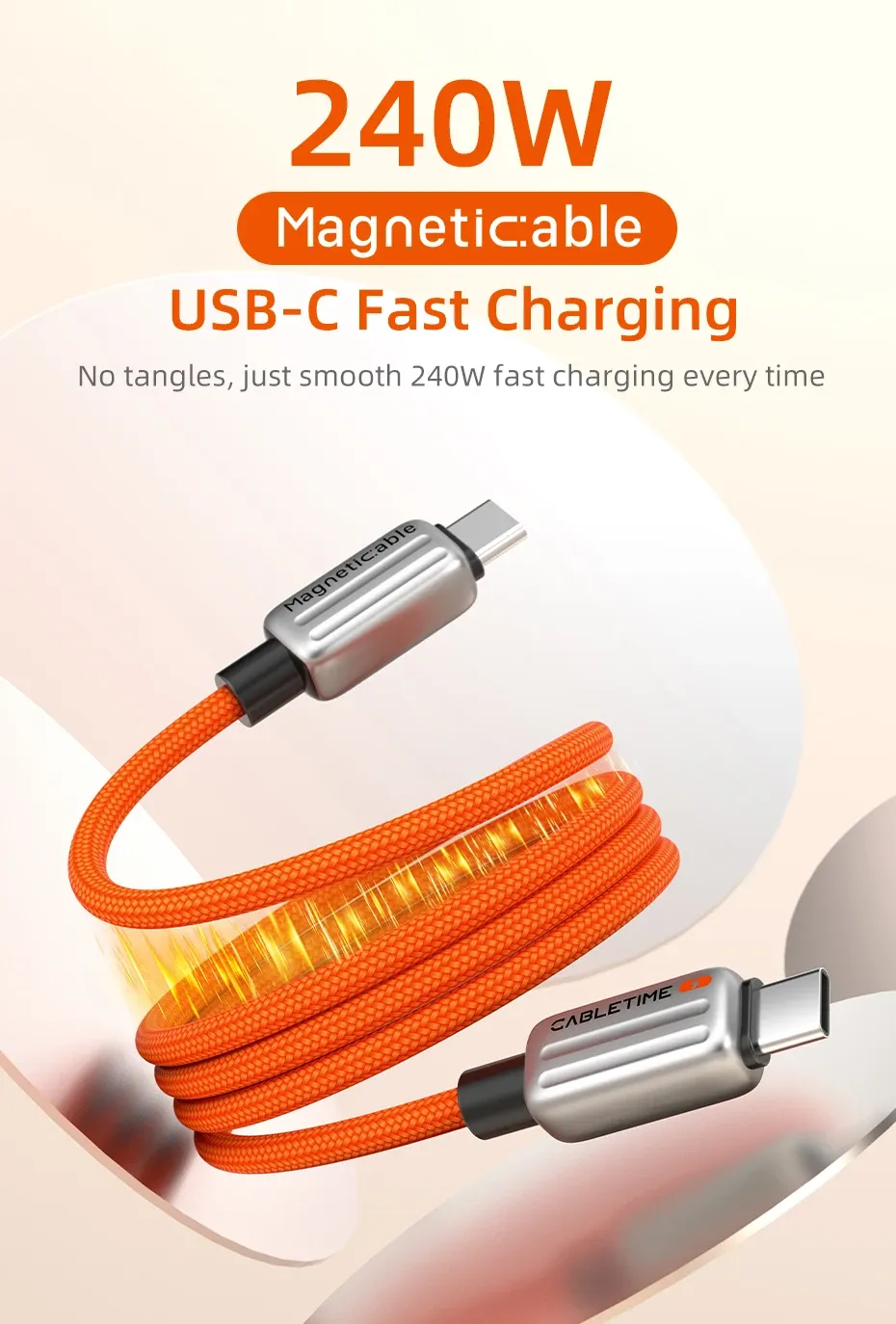 Câble USB-C magnétique à enroulement automatique