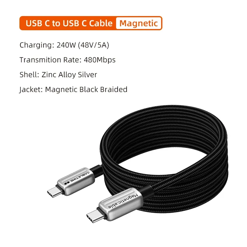 CABLETIME Câble USB-C Magnétique 240 W, Câble de Charge Rapide Type C pour MacBook, Ordinateur Portable, iPhone 17, 16, Samsung S25 9