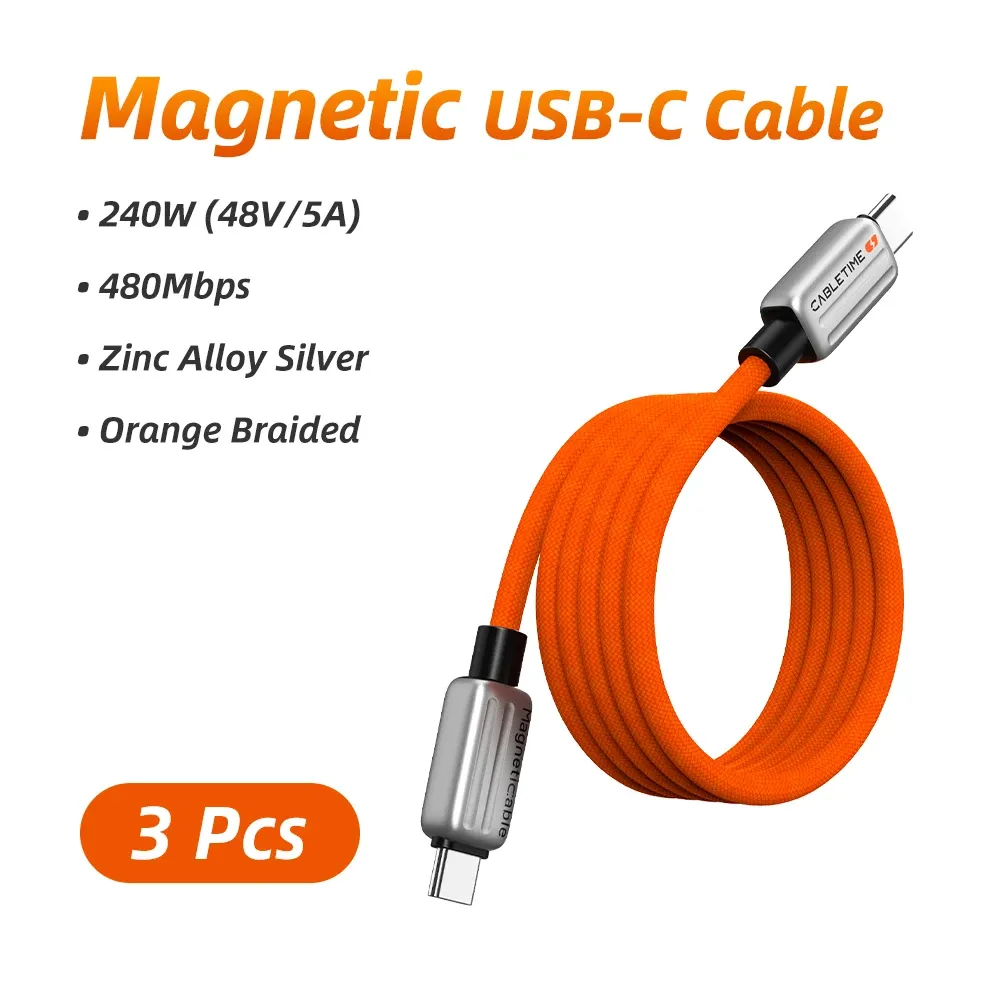 CABLETIME Câble USB-C Magnétique 240 W, Câble de Charge Rapide Type C pour MacBook, Ordinateur Portable, iPhone 17, 16, Samsung S25 8