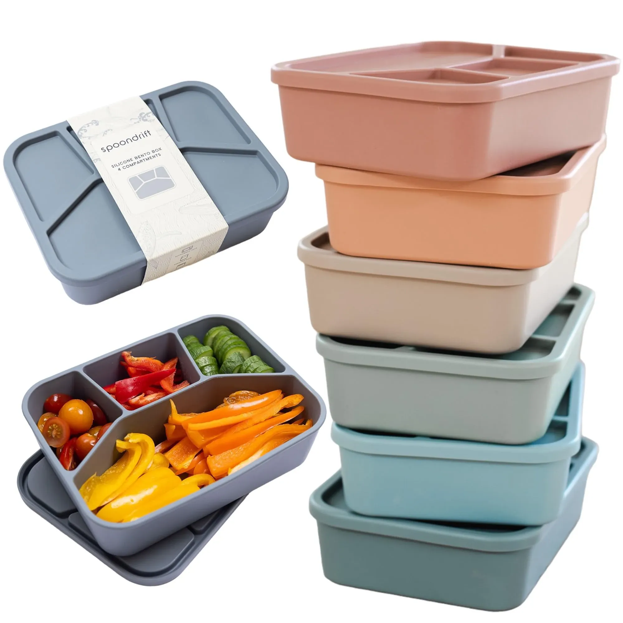 Boîte à bento en silicone à 4 compartiments, réutilisable, épaissie et étanche, de qualité alimentaire - Image 1