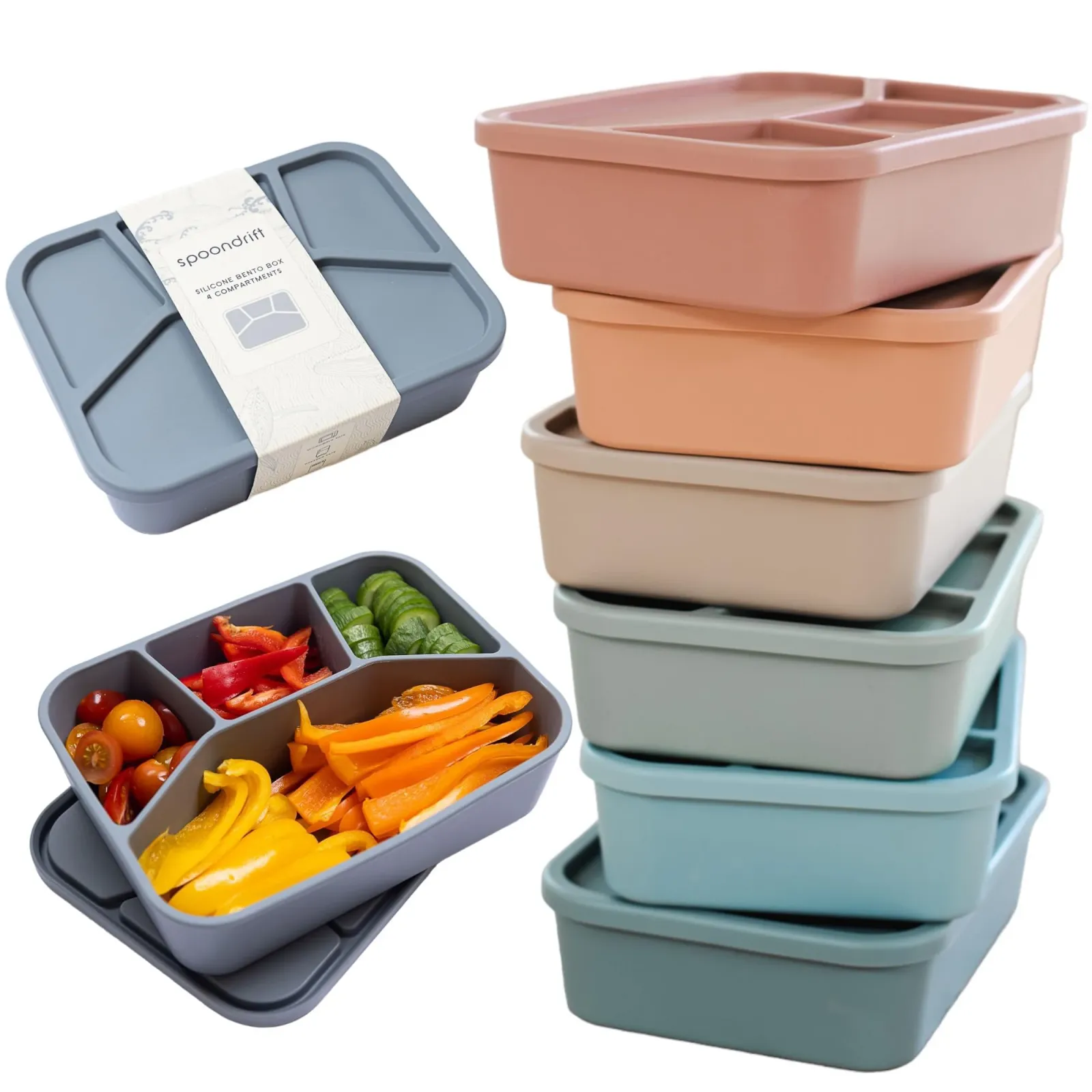 Boîte à bento en silicone à quatre compartiments