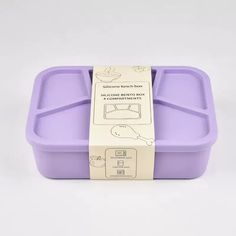Boîte à bento en silicone à 4 compartiments, réutilisable, épaissie et étanche, de qualité alimentaire 12