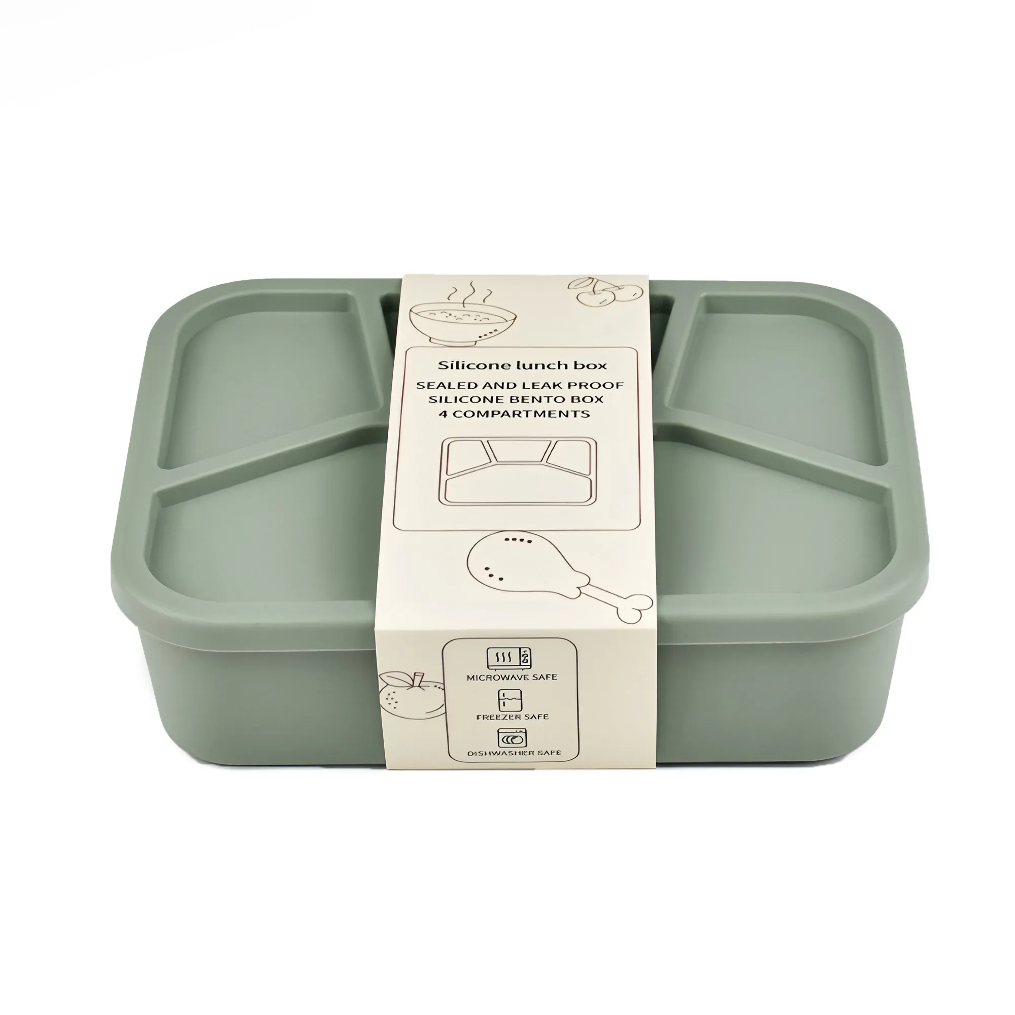 Boîte à bento en silicone à 4 compartiments, réutilisable, épaissie et étanche, de qualité alimentaire 11
