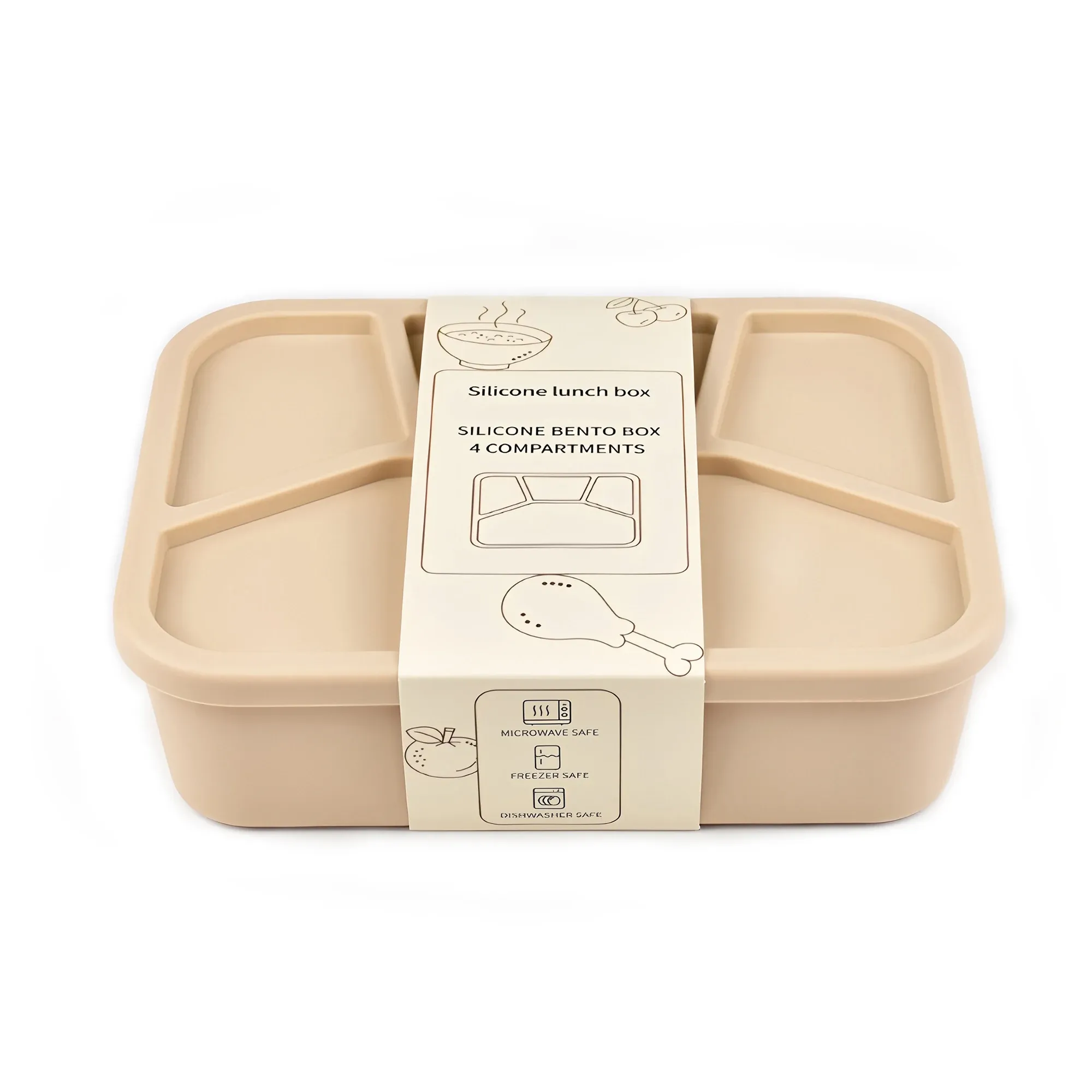 Boîte à bento en silicone à 4 compartiments, réutilisable, épaissie et étanche, de qualité alimentaire 9