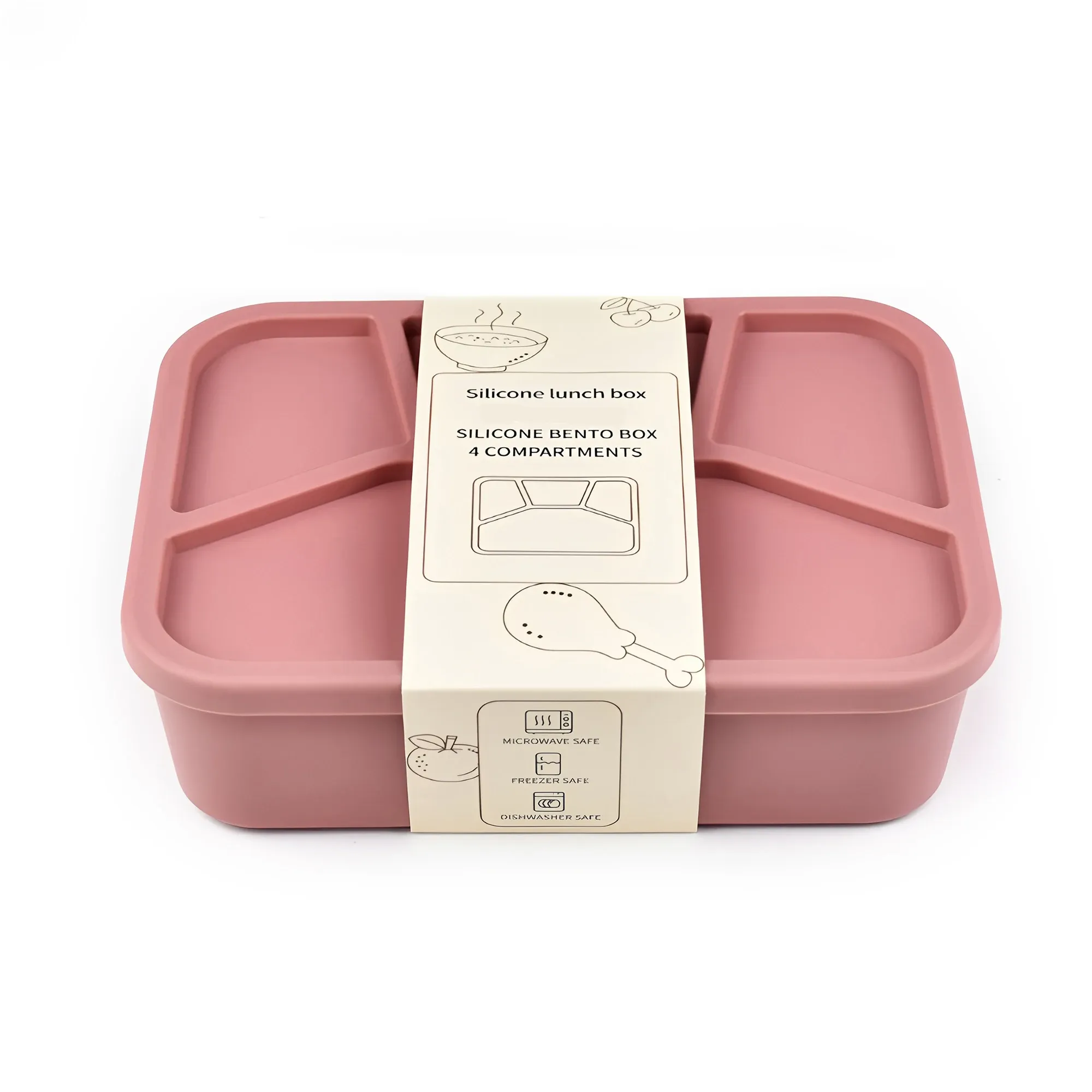 Boîte à bento en silicone à 4 compartiments, réutilisable, épaissie et étanche, de qualité alimentaire 8