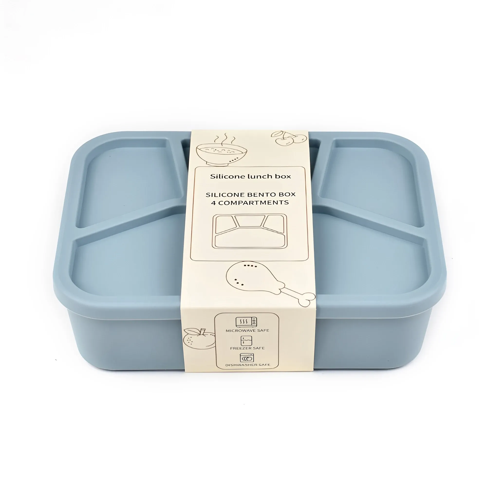 Boîte à bento en silicone à 4 compartiments, réutilisable, épaissie et étanche, de qualité alimentaire 7