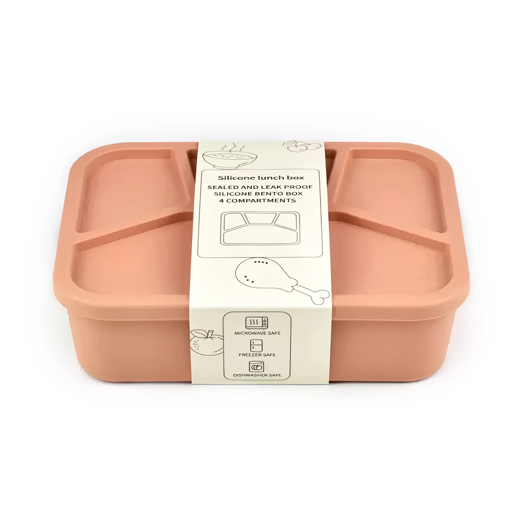 Boîte à bento en silicone à 4 compartiments, réutilisable, épaissie et étanche, de qualité alimentaire 14