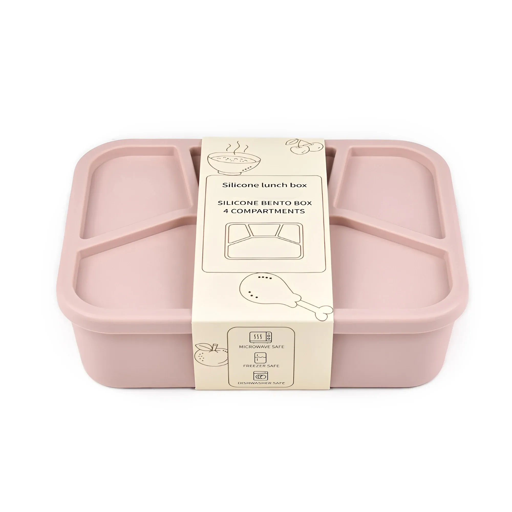 Boîte à bento en silicone à 4 compartiments, réutilisable, épaissie et étanche, de qualité alimentaire 13
