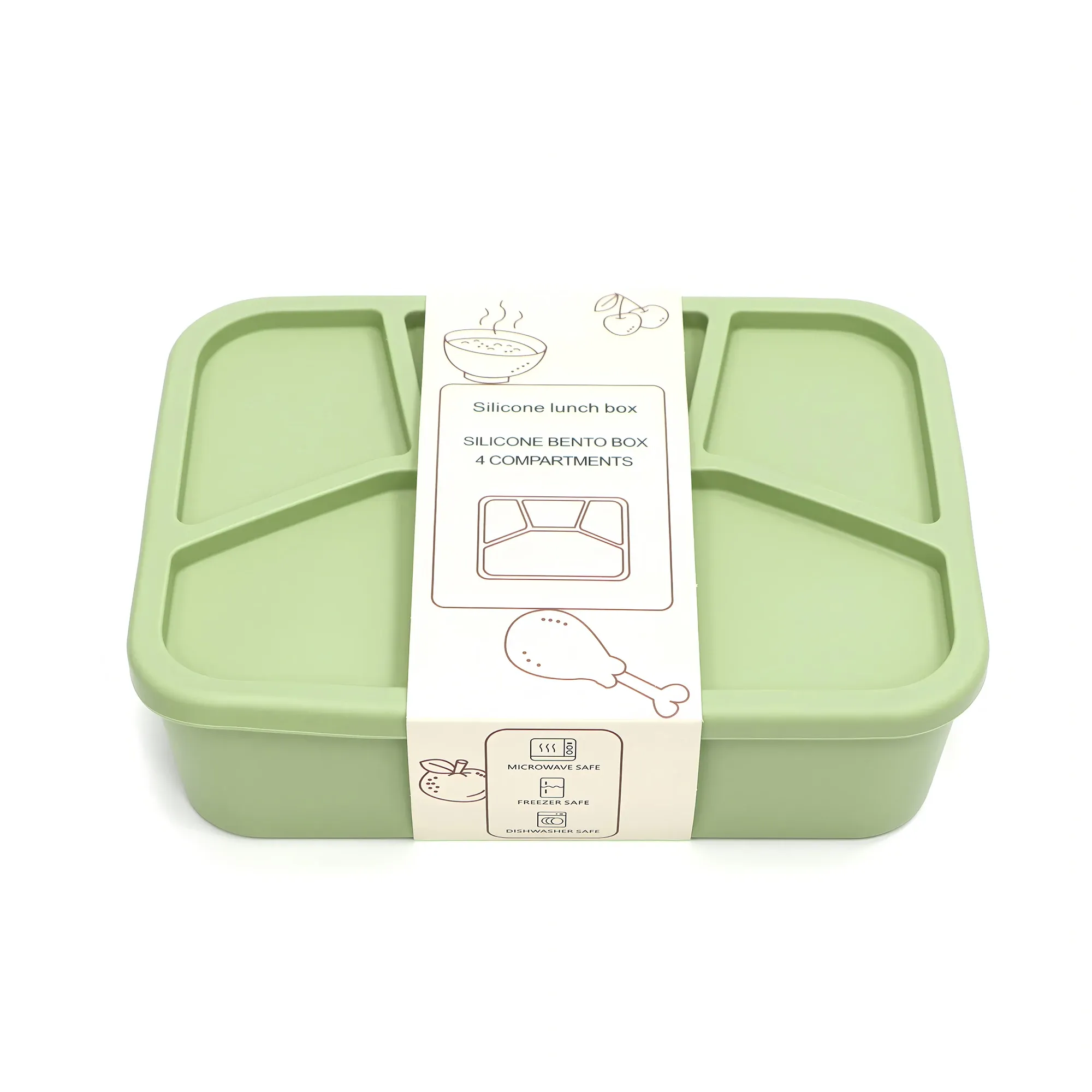 Boîte à bento en silicone à 4 compartiments, réutilisable, épaissie et étanche, de qualité alimentaire 10