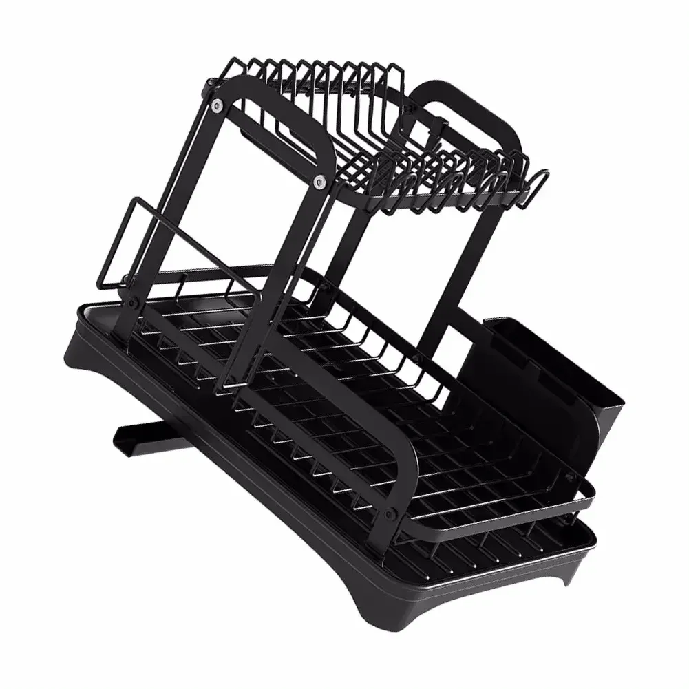 Égouttoir à vaisselle 2 niveaux avec panier d'égouttage, support de rangement pour cuisine, organisateur de vaisselle de comptoir 4