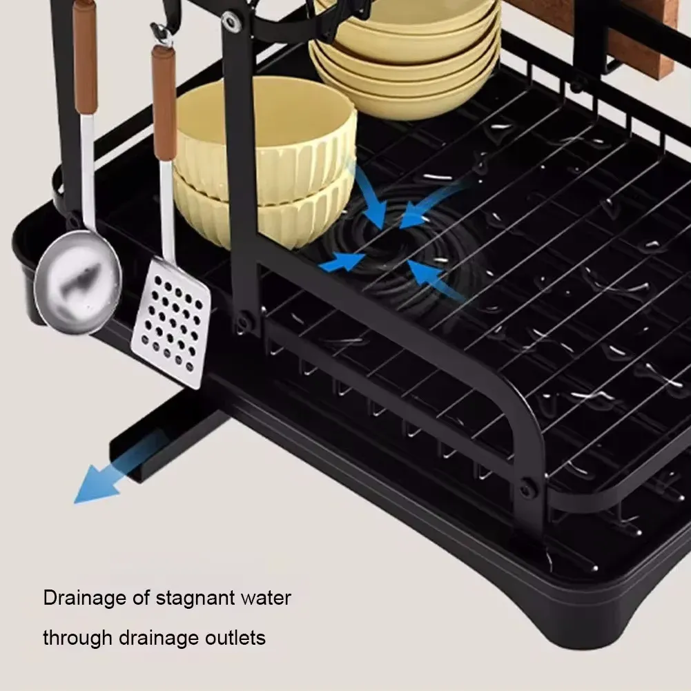 Égouttoir à vaisselle 2 niveaux avec panier d'égouttage, support de rangement pour cuisine, organisateur de vaisselle de comptoir 5