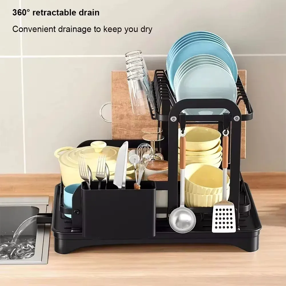 Égouttoir à vaisselle 2 niveaux avec panier d'égouttage, support de rangement pour cuisine, organisateur de vaisselle de comptoir 6