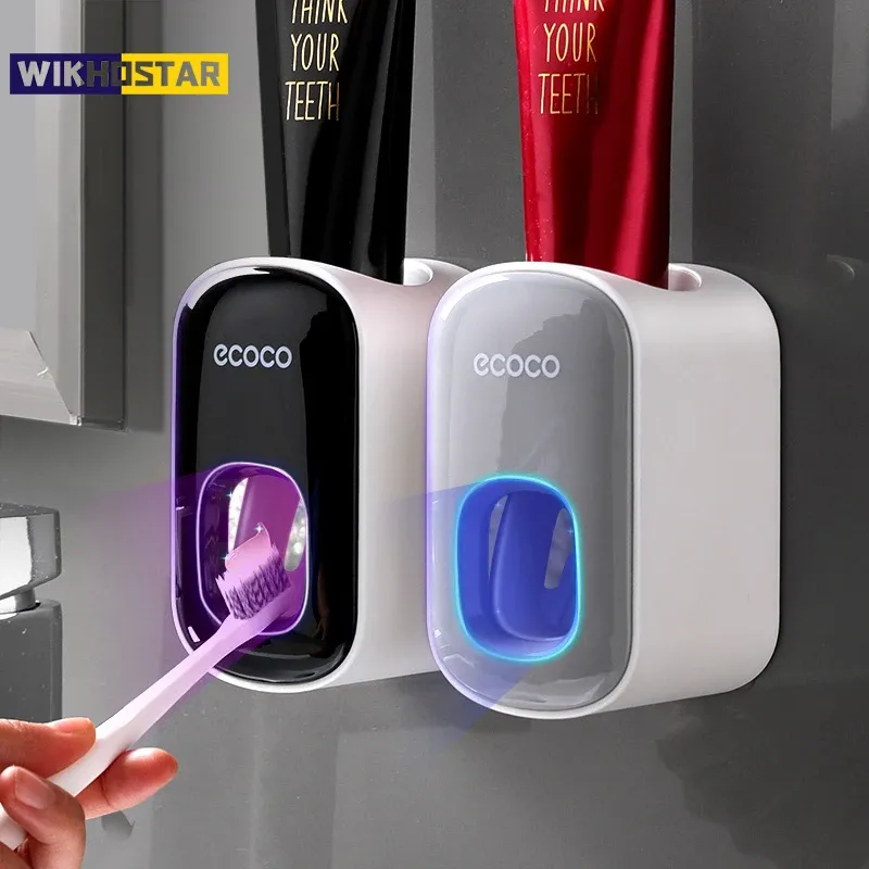 WIKHOSTAR Distributeur automatique de dentifrice mural avec ensemble d'accessoires de salle de bain - Image 1