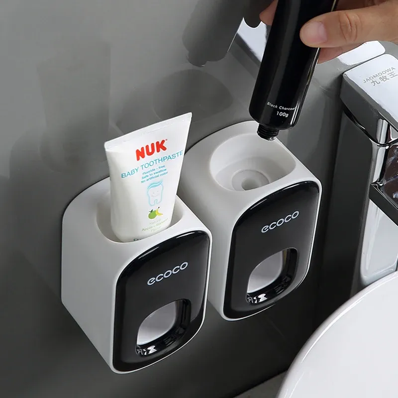 WIKHOSTAR Distributeur automatique de dentifrice mural avec ensemble d'accessoires de salle de bain 4
