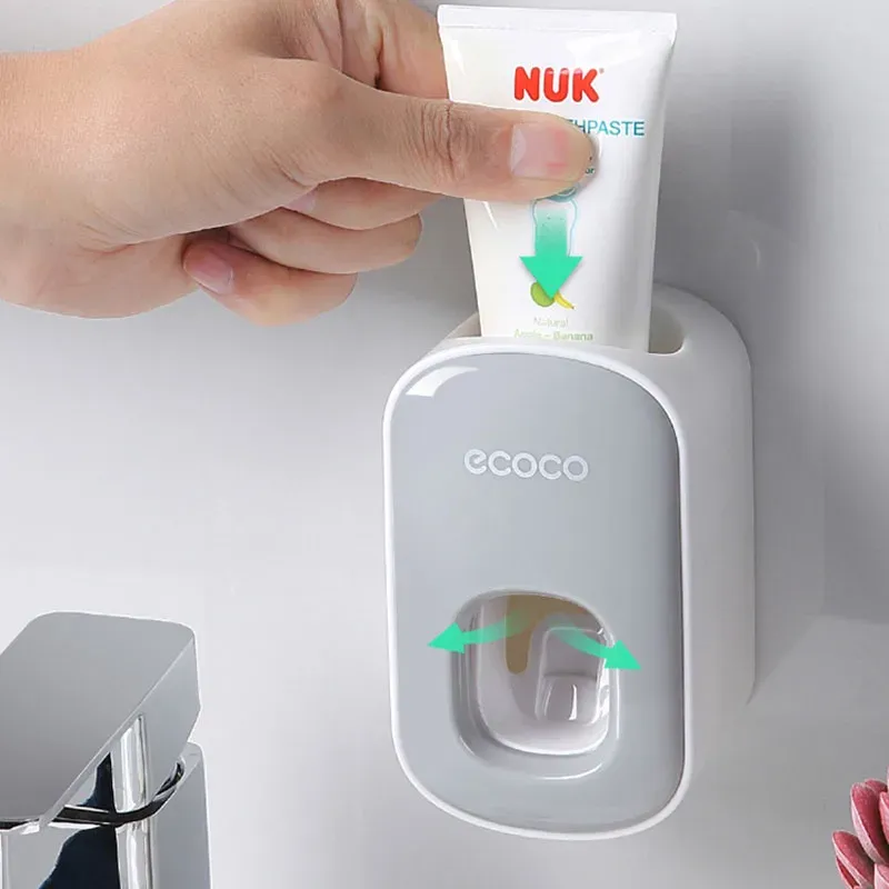 WIKHOSTAR Distributeur automatique de dentifrice mural avec ensemble d'accessoires de salle de bain 5