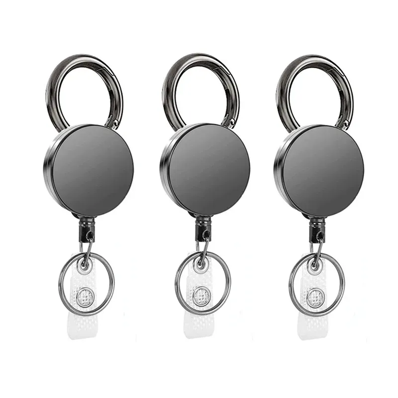 Porte-clés à enrouleur en fil métallique rétractable robuste, avec lanière d'identification et étiquette de nom 8