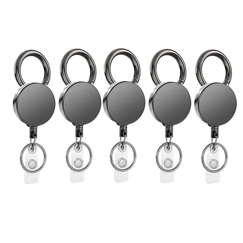 Porte-clés à enrouleur en fil métallique rétractable robuste, avec lanière d'identification et étiquette de nom 10