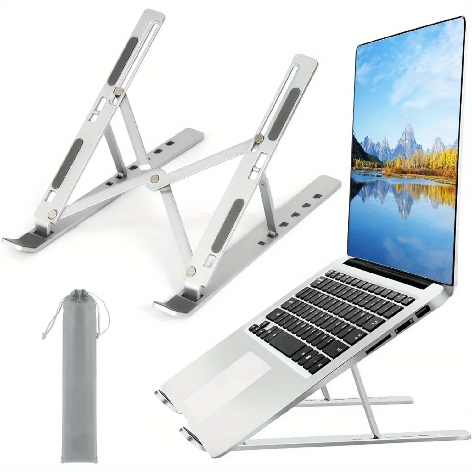 Support réglable en aluminium pour ordinateur portable à 6 hauteurs, pliable et portable, compatible écrans de 8 à 16 pouces, ventilation optimisée