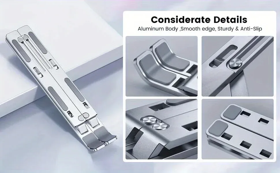 Détails du support pour ordinateur portable en aluminium