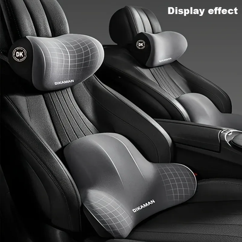 Appui-tête en mousse à mémoire de forme, coussin lombaire ergonomique et oreiller cervical pour siège auto, housse en polyester respirant et confortable