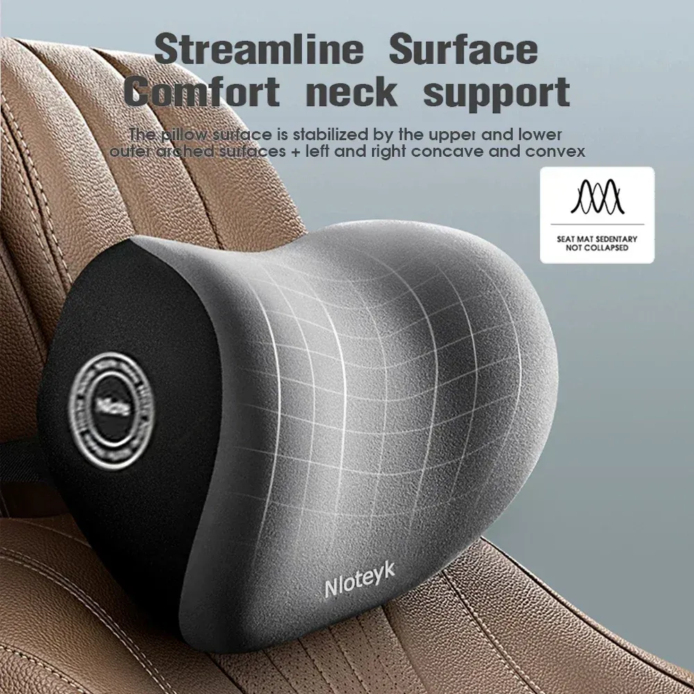 Appui-tête en mousse à mémoire de forme, coussin lombaire ergonomique et oreiller cervical pour siège auto, housse en polyester respirant et confortable 4
