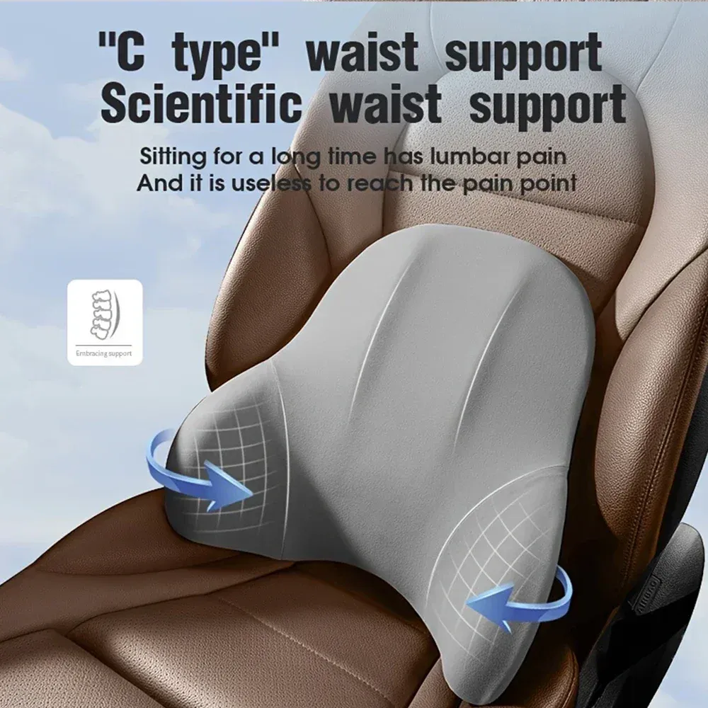Appui-tête en mousse à mémoire de forme, coussin lombaire ergonomique et oreiller cervical pour siège auto, housse en polyester respirant et confortable 5