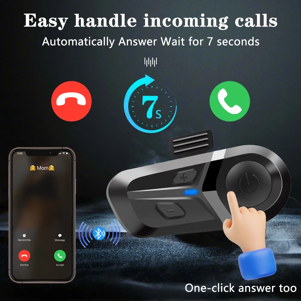 Casque moto sans fil Bluetooth, mains libres, étanche, avec lecteur de musique et fonction appel 4