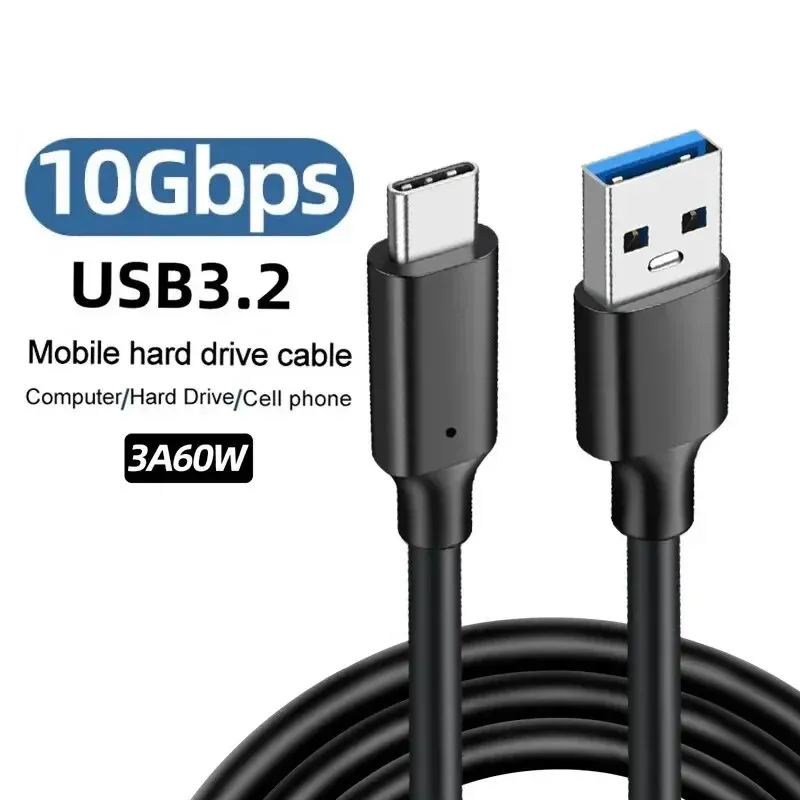 Câble USB 3.2 10 Gbit/s USB Type-A vers USB-C, compatible USB 3.1/3.2 Gen 2, pour transfert de données et disques SSD/disques durs, 3 A, 60 W, charge rapide QC 3.0