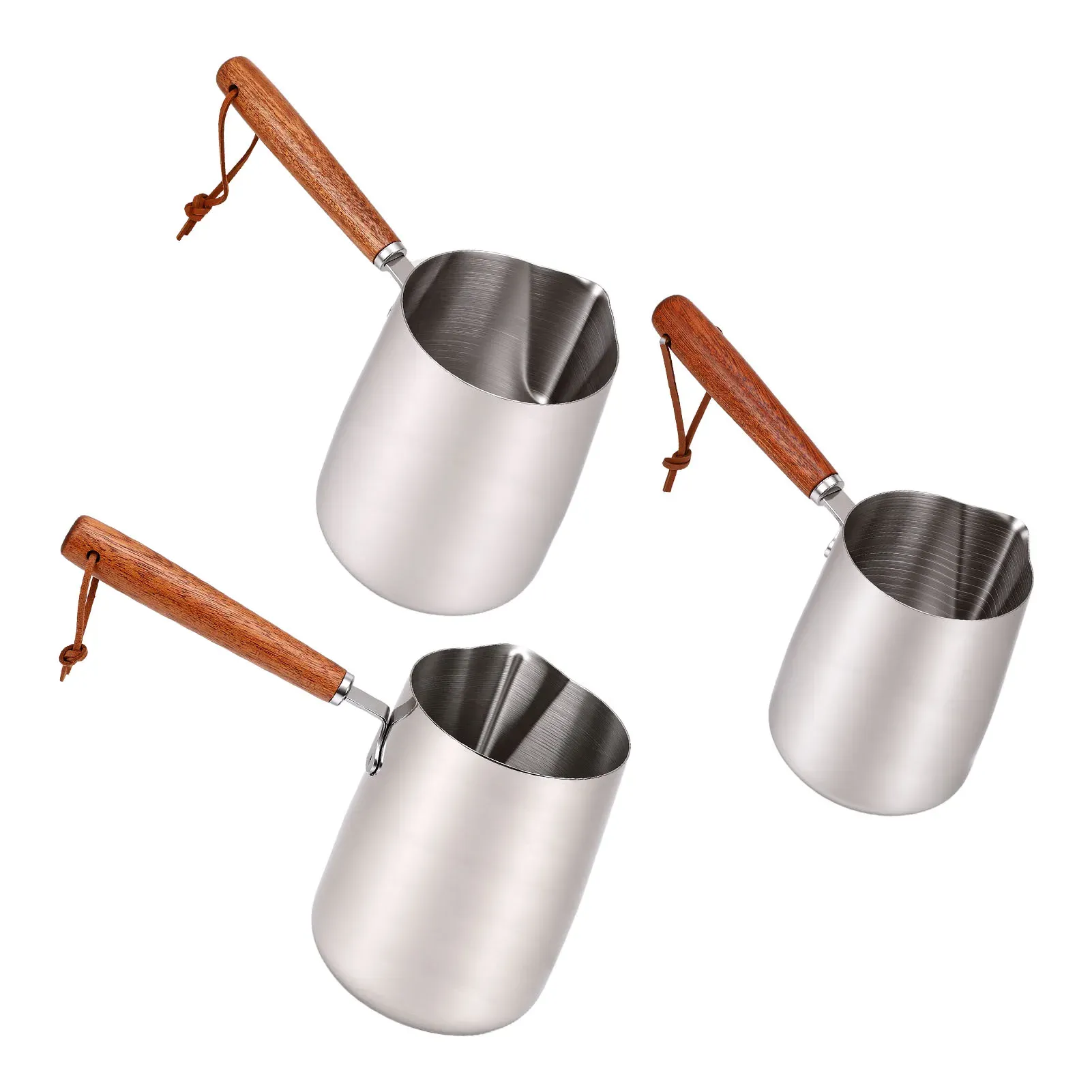 Pichet à mousse de lait en acier inoxydable 304 avec bec verseur et manche en bois, pour café - Image 1