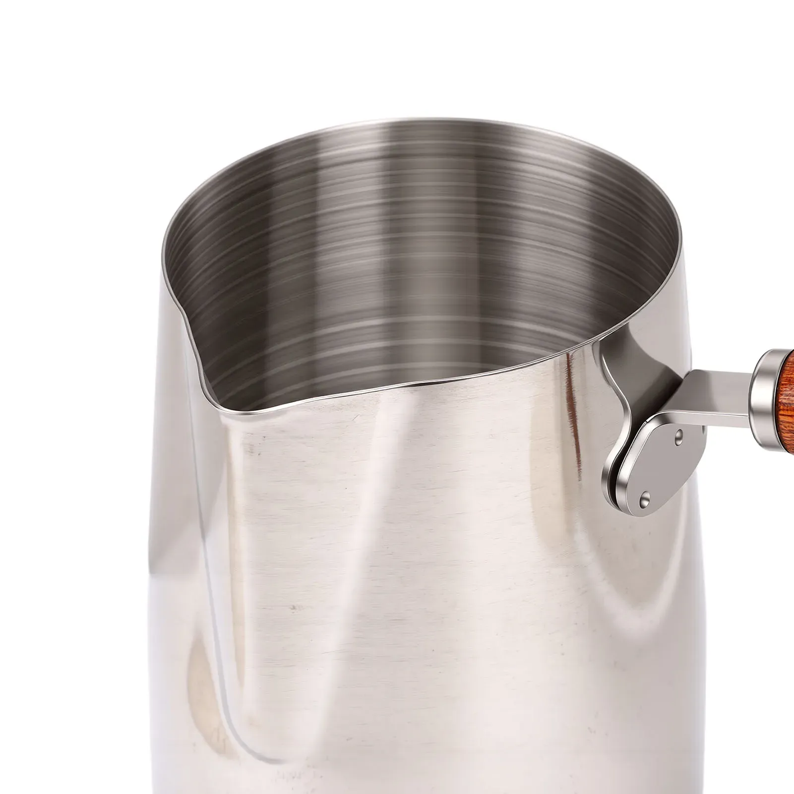 Pichet à mousse de lait en acier inoxydable 304 avec bec verseur et manche en bois, pour café 4