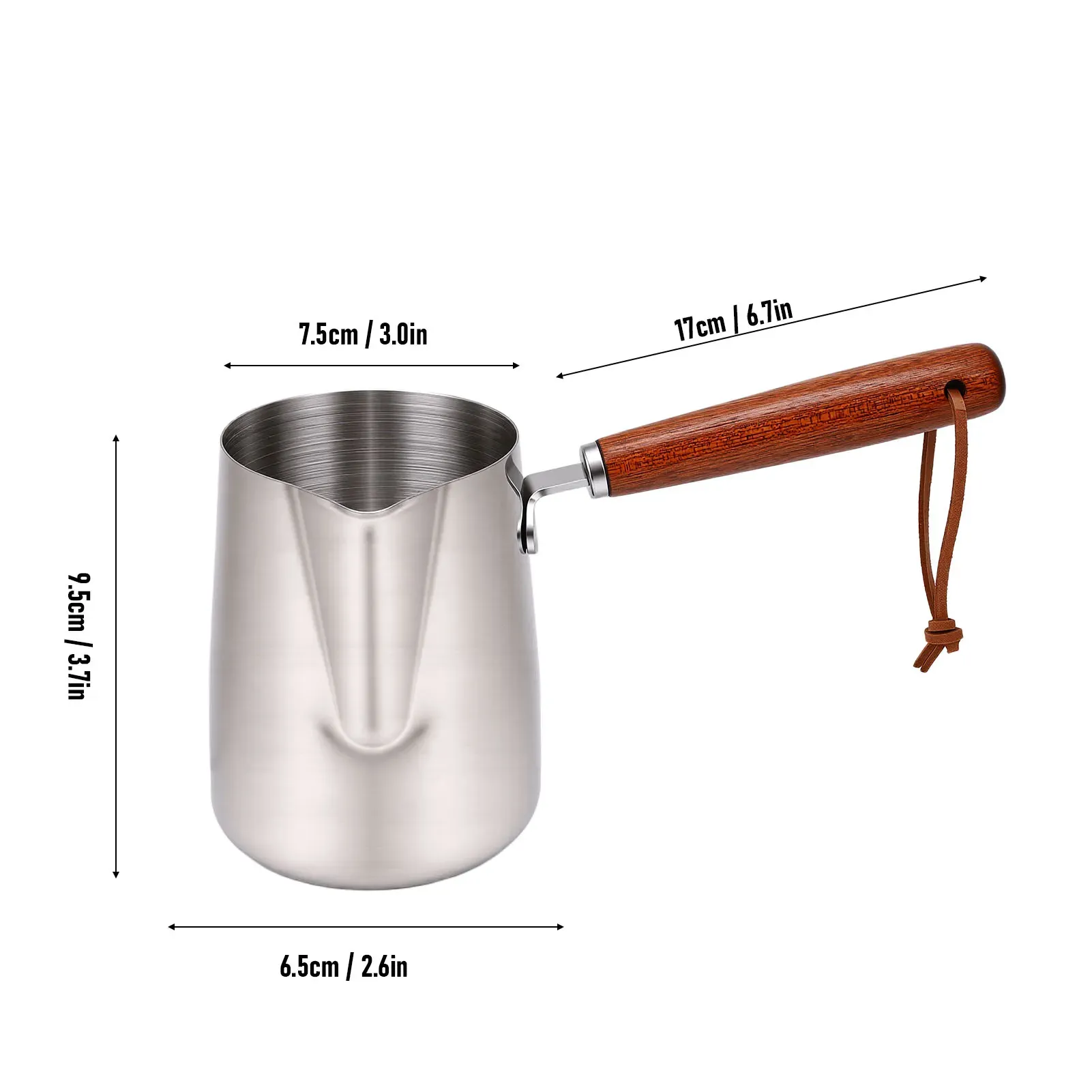 Pichet à mousse de lait en acier inoxydable 304 avec bec verseur et manche en bois, pour café 5