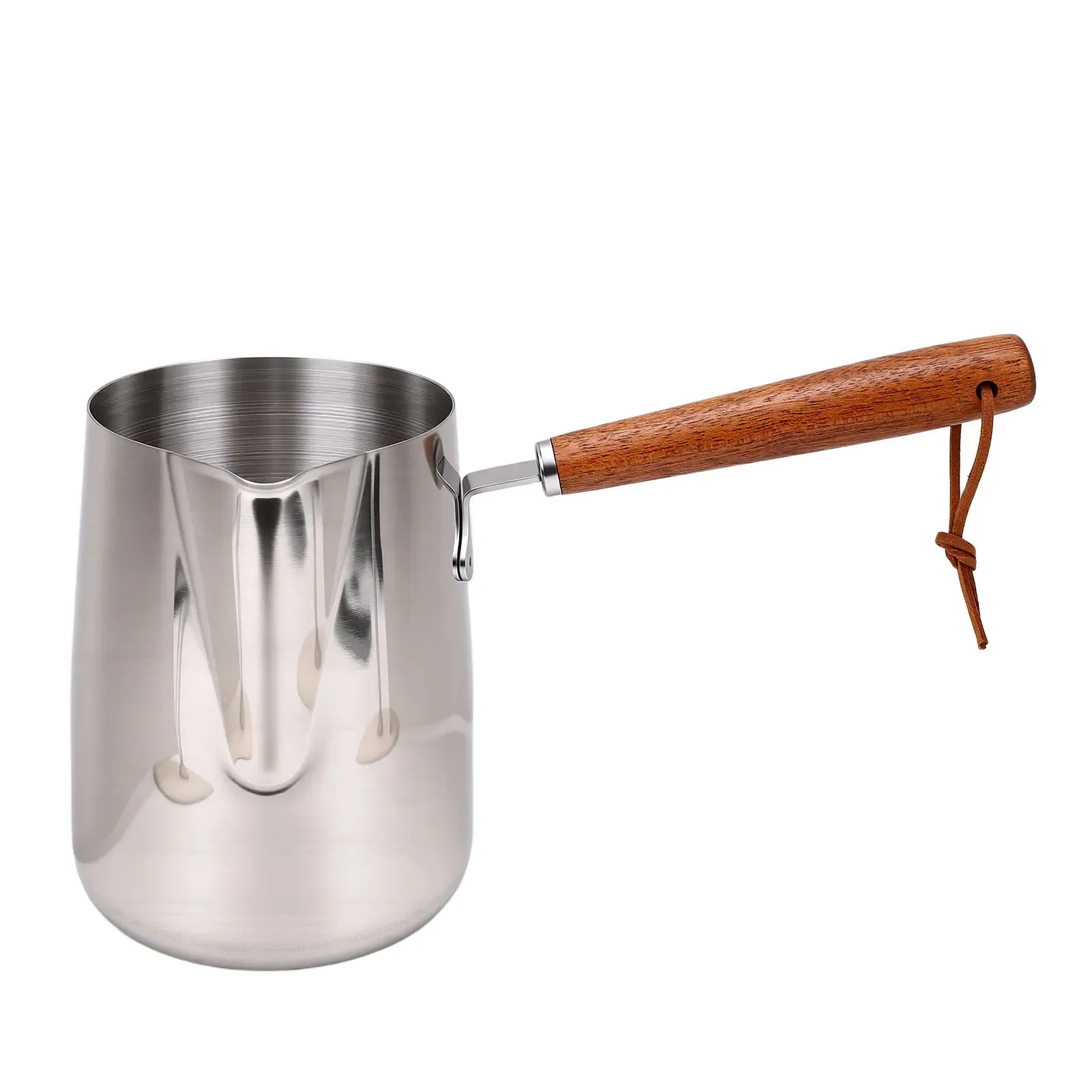 Pichet à mousse de lait en acier inoxydable 304 avec bec verseur et manche en bois, pour café 7