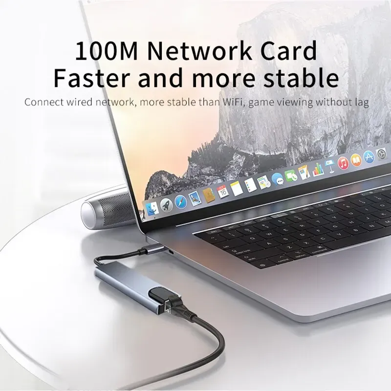 Adaptateur USB-C 8 en 1 avec sortie HDMI 4K, ports USB 3.1, lecteur de cartes SD/TF, RJ45 et charge rapide PD pour ordinateur portable et MacBook 3