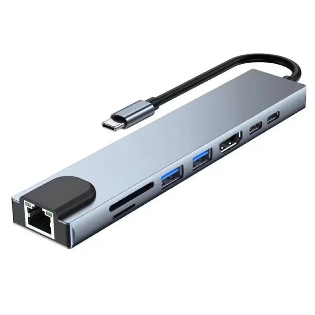 Adaptateur USB-C 8 en 1 avec sortie HDMI 4K, ports USB 3.1, lecteur de cartes SD/TF, RJ45 et charge rapide PD pour ordinateur portable et MacBook 7