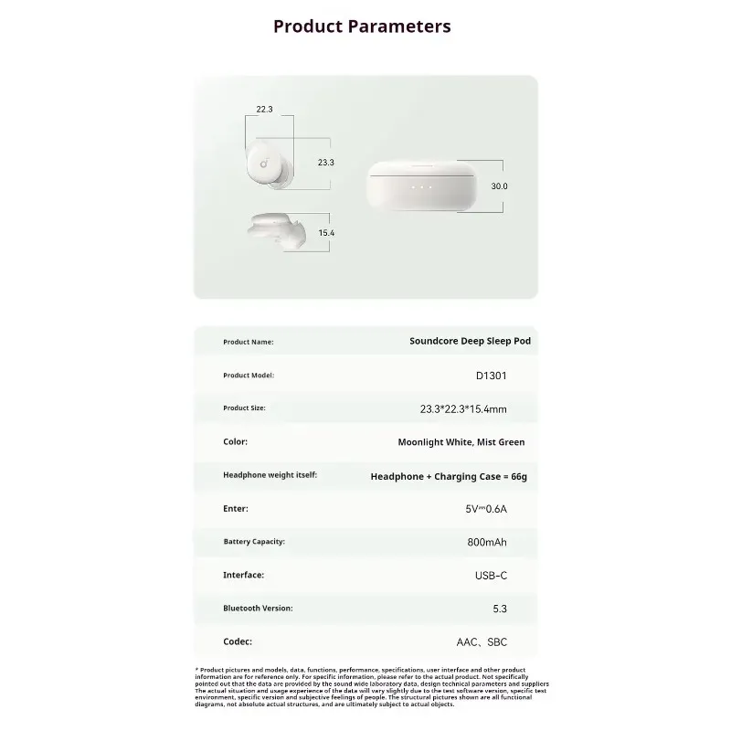 Écouteurs sans fil Bluetooth Soundcore Sleep A30 – Réduction de bruit active haute fréquence jusqu'à -30 dB (ANC) – Écouteurs intra-auriculaires compacts – Batterie 800 mAh 6
