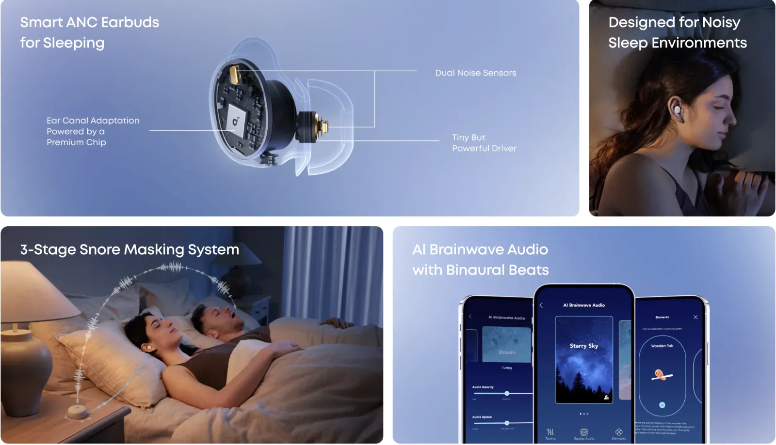 Écouteurs Soundcore Sleep A30 en situation de sommeil