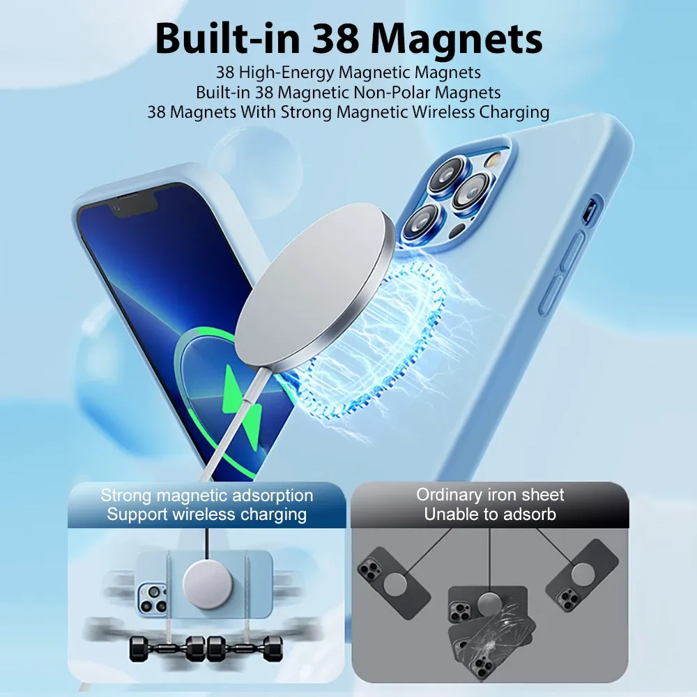 Coque MagSafe en silicone liquide pour iPhone 16, 15, 14, 13, 12, 11 Pro Max et 16 Plus 3