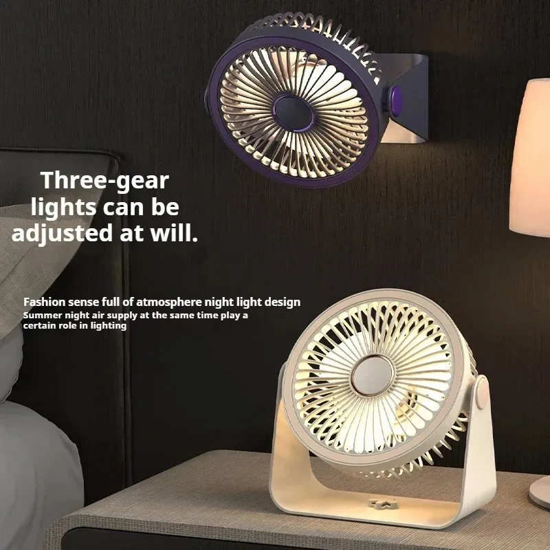 Ventilateur de camping 2 en 1 rechargeable et portable, sans fil, 5 vitesses, port USB, lumière LED nocturne, pour le bureau et la maison 3