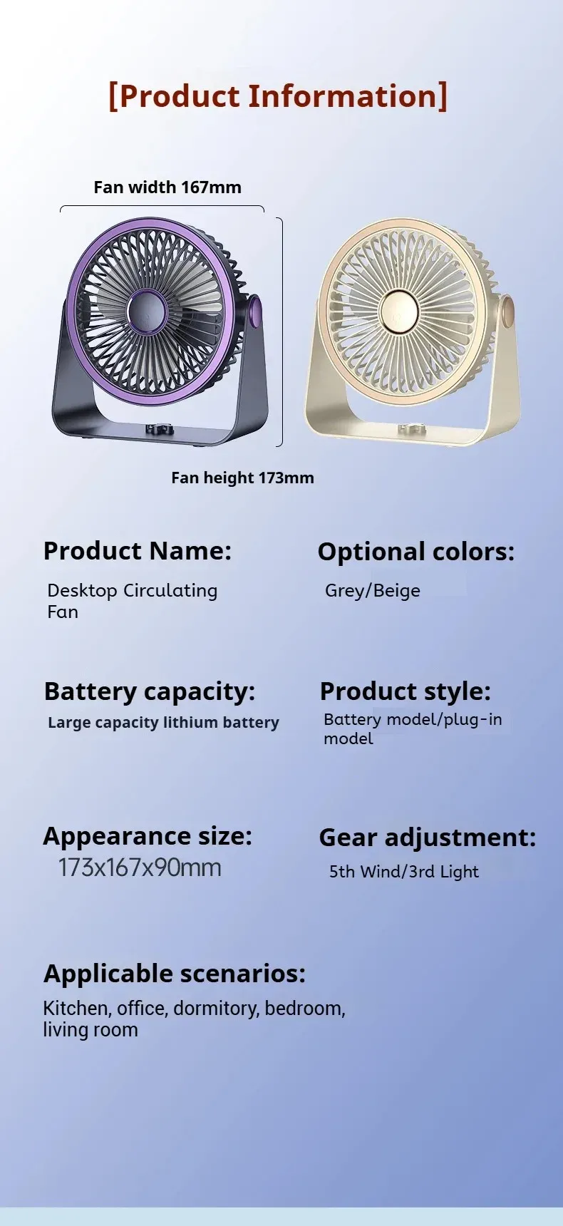 Ventilateur de bureau nomade, vue complète