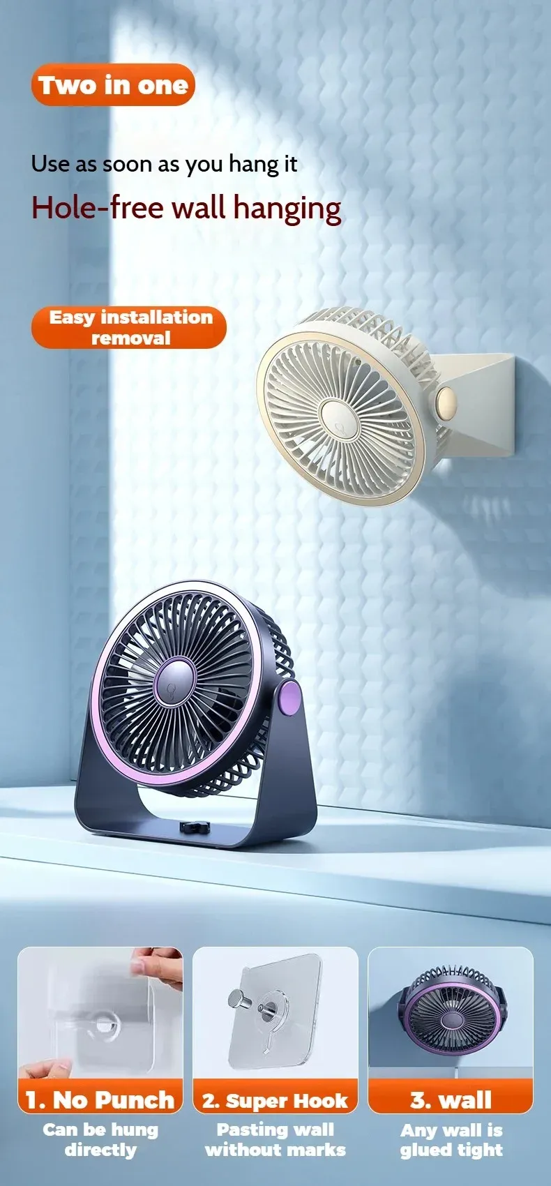 Vue détaillée du ventilateur de bureau nomade