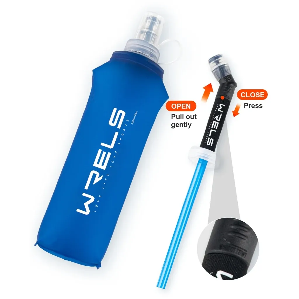 Gourde pliable en silicone sans BPA 500 ml avec paille, pour le plein air, le voyage, le sport, la course et le cyclisme 13