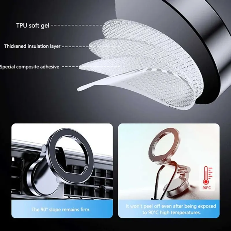 Support de téléphone magnétique pour voiture Xiaomi compatible MagSafe, rotatif à 360°, pliable, avec fixation par ventouse métallique 5
