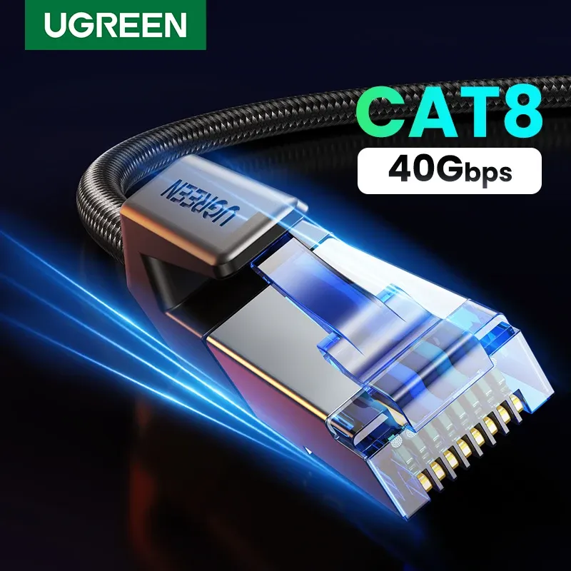 Câble Ethernet UGREEN CAT 8 haute vitesse tressé 40 Gbit/s 2000 MHz, cordon réseau LAN RJ45 blindé d'intérieur pour routeur, PC, PS5, modem et Xbox